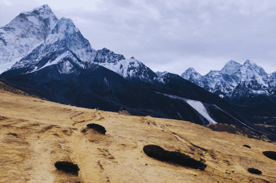 Panoramic view of Everest Base Camp with snow-capped mountains